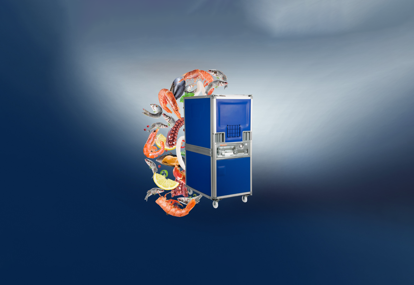 Transporte de peixe e frutos do mar frescos sem vazamento de água, drenagem da água na parte de trás do contêiner